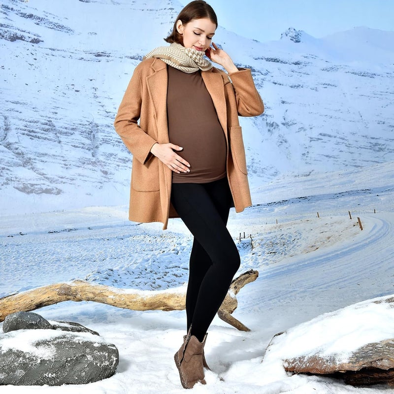 Walifrey Women's Maternity Fleece Lined Leggings with Pockets Over The Belly,Thermal Pregnancy Yoga Pants - Image 5